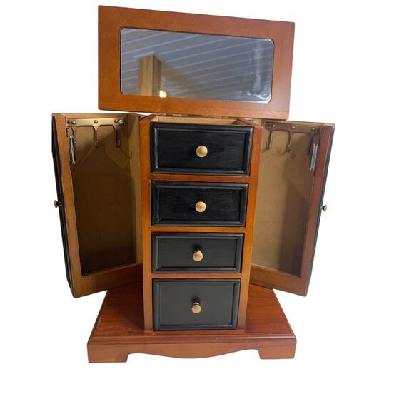 Tabletop Jewelry Armoire Brown Black Refinished 11"h x 9.5"l - Picture 2 of 8